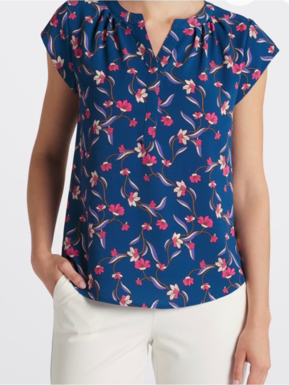 41 Hawthorn Morey Floral Cap-Sleeve Blouse - Blue/Pink